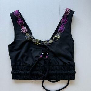 FP Movement Black Embroidery Boho Crop Top small